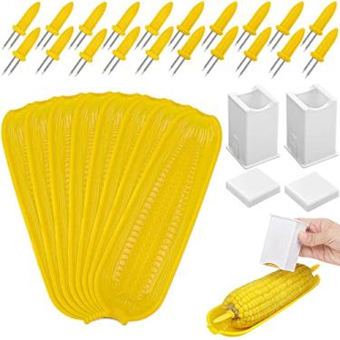 Imagem de Aodaer 8 Peças De Bandejas Plástico Para Milho, Suportes Espigas E Conjunto Pratos Com 2 Espalhadores Manteiga Nos Espetos, Bandeja Serviço, Utensílios Churrasco, Louças