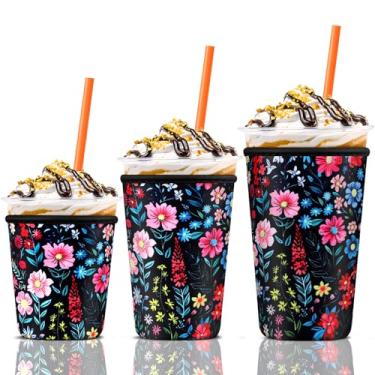 Imagem de KPX Capa Para Copos De Café Gelado Grandes, Suporte Neoprene Reutilizável Bebidas Quentes E Frias, Compatível Com Starbucks, Dunkin' Donuts Muito Mais (Flores Clássicas)