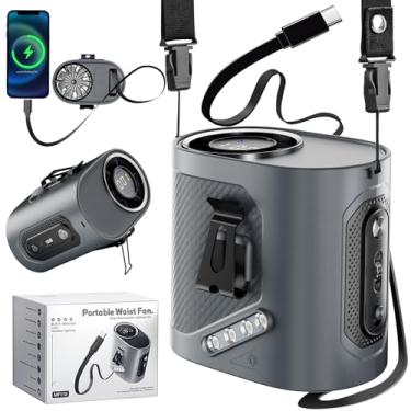Imagem de ECGER Ventilador De Cintura Portátil Com Clipe Para Cinto, Pessoal, Cabo Retrátil Entrada E Saída Usb-C, Refrigerador Ar Viva-Voz Pescoço/Camisa, Dispositivo Resfriamento Recarregável Lanterna 100 V