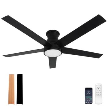 Imagem de natawinnd Ventilador De Teto Embutido 52" Com Luz E Controle Remoto. Suporte Preto 5 Lâminas, Motor Cc Reversível Silencioso 6 Velocidades, Ventiladores Perfil Baixo Para Sala Estar Quarto.