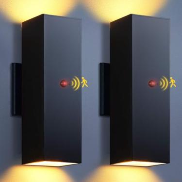 Imagem de KIZON Pacote Com 2 Luzes Externas Sensor De Movimento, Iluminação Para Varanda Do Anoitecer Ao Amanhecer, Luminárias Pretas Foscas Base E26, Arandela Externa À Prova D'Água Pátio, Porta Da Frente Ga