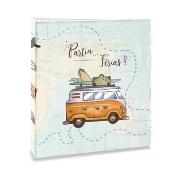 Imagem de Álbum de fotos Ical, encadernação fichário, para 200 fotos 10x15cm - envelope plástico branco - linha Viagem - modelo kombi - partiu férias - 706