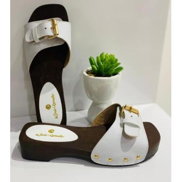 Imagem de Tamanco Baixo Madeira Linda Ramalho  - L.R Linda Ramalho, Branco com s