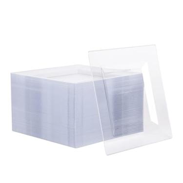Imagem de NZVCN Pacote com 100 pratos de sobremesa quadrados de plástico transparente, prato de salada descartável de 16,5 cm, prato resistente para festa, casamento, Natal, piquenique