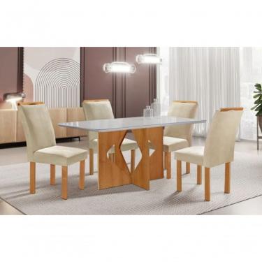 Imagem de Sala De Jantar Milão Tampo Plus 120x80 Com 4 Cadeiras Londres Cel Móveis - Cinamomo/off