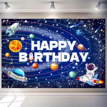 Imagem de 2,1 x 1,5 m Espaço Aniversário Fundo Grande Crianças Meninos Decorações Feliz Aniversário Banner Tema Galáxia Pano de Fundo Astronauta Planeta Sessão de Fotos Sistema Solar Suprimentos de Festa