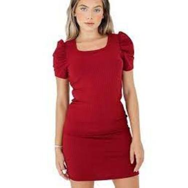 Imagem de Vestido feminino manga princesa bufante curto malha canelada - Filo mo