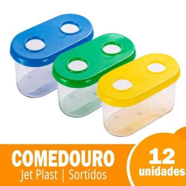 Imagem de Comedouro Médio Jel Plast 2 Furos sem Gancho 150ml - 12 Unidades (CORE