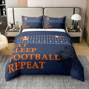 Imagem de Jogo de capa de edredom de futebol americano, 100% algodão, tamanho solteiro, jogo de cama esportivo de rúgbi, 2 peças, capa de edredom para jogos esportivos, decoração de quarto de crianças, meninos
