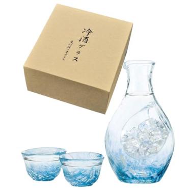 Imagem de 東洋佐々木ガラス Conjunto de copo de saquê, 300 ml × 1 ・ 55 ml, azul