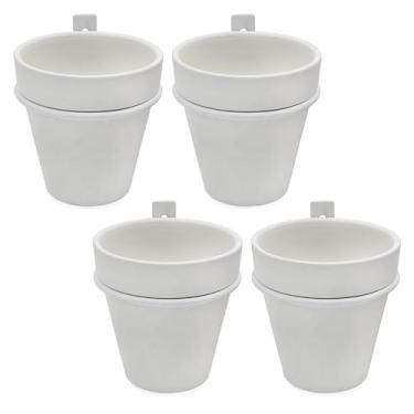Imagem de Esterno Anéis para plantador de parede com panelas (conjunto de 8 peças); suportes para plantas de metal branco e minibernos de argila