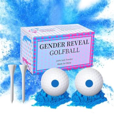 Imagem de Bolas de golfe reveladoras de gênero bola de golfe explosiva (2 azuis com 2 camisetas de madeira por pacote) Tema de ideias de decoração de gênero para meninas ou meninos (2 azuis)
