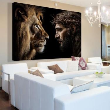 Imagem de Quadro Decorativo Jesus E Leao - MeMoldura, Chassi Borda Infinita, 100