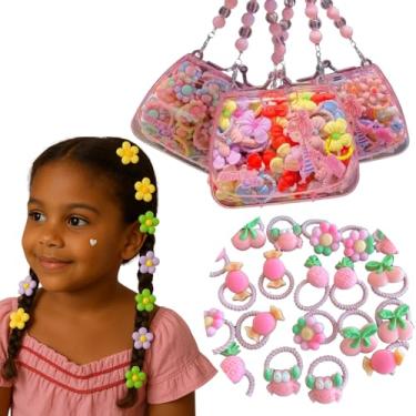 Imagem de Kit de Acessórios Cabelo Infantil Presilhas Coloridas Fofas Bolsinha Decorativa Rosa com Alça em Contas (Doces Delicados)