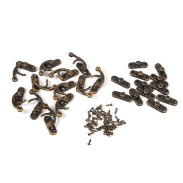 Imagem de Luqeeg Fechadura de caixa de joias vintage antiga, fechadura de metal de bronze dourado com parafusos para caixa de madeira, caixa de ferramentas (esquerda)