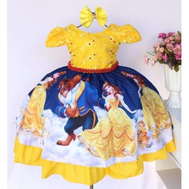 Imagem de Vestido Infantil Para Festa Amarelo Tema Bela E A Fera E Tiara - festa