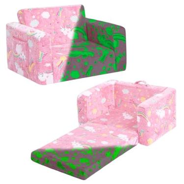 Imagem de TIITA Sofá infantil Tiita, cadeira de sofá infantil 2 em 1, conversível Chirldren de sofá para espreguiçadeira, cadeira dobrável para crianças, sofá dobrável para meninas ou meninos (arco-íris rosa)