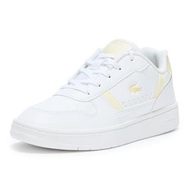 Imagem de Lacoste Tênis infantil unissex com clipe em T, Branco e amarelo claro, 12.5 Little Kid