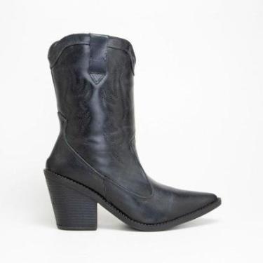 Imagem de Bota Leruchel Texana Bordada Em Couro Preta-Feminino