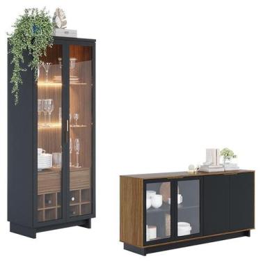 Imagem de Cristaleira Guanabara com Aparador para Sala Buffet Vitória Noce Milan