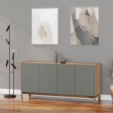 Imagem de Balcão 4 Portas 1 Gaveta Barcelona Madeira Maciça e MDF 2155VZ Oak Ferrolack Finestra