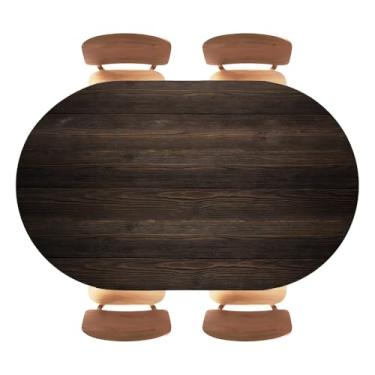 Imagem de XUEBUXI Toalha de mesa oval justa, tábuas rústicas vintage, textura de madeira marrom, design de bainha elástica para churrasco ao ar livre, cozinha interna, mesas de acampamento e eventos, serve para