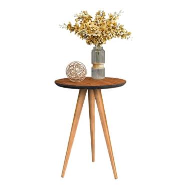 Imagem de Mesinha Lateral Canto Madeira Redonda Sala Quarto Pé Palito (4 - Freijó)