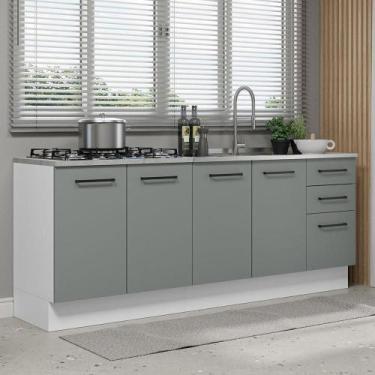 Imagem de Kit Com 2 Balcões De Cozinha 3 Gavetas 4 Portas Branco Cinza - MADESA