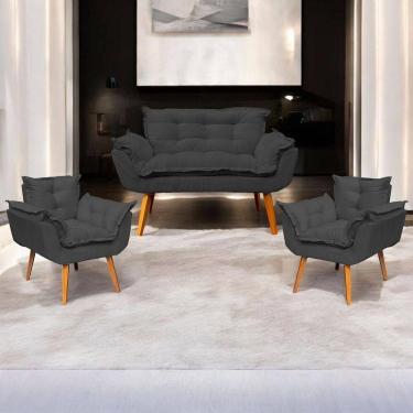 Imagem de Kit Namoradeira Decorativa + 2 Poltronas Para Sala Recepção Manicure Consultório Alice Suede