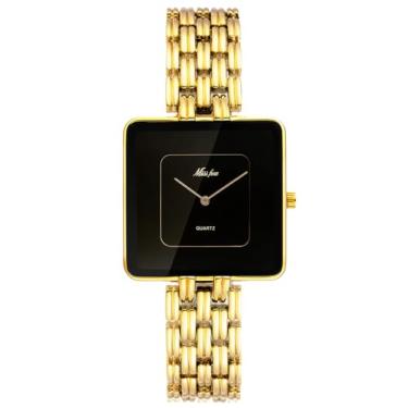 Imagem de MASTOP Relógios dourados femininos de luxo, quadrado, relógio de pulso de quartzo delicado, pulseira de aço inoxidável, à prova d'água, relógios elegantes para presente dela, Dourado, preto, Delicado