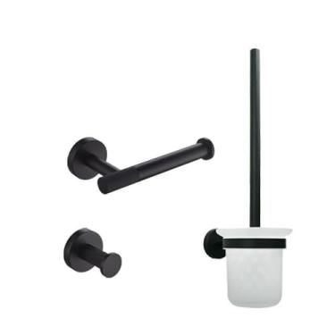 Imagem de Conjunto de banheiro de parede em aço inoxidável preto fosco com toalha, escova de vaso sanitário, saboneteira e gancho para roupão, acessórios de decoração (conjunto de 3 peças B)