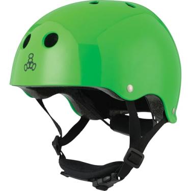 Imagem de Triple Eight Capacete infantil LIL 8 com certificação dupla para skate e bicicleta com fivela de queixo acolchoada, verde neon brilhante (modelo: 3926)
