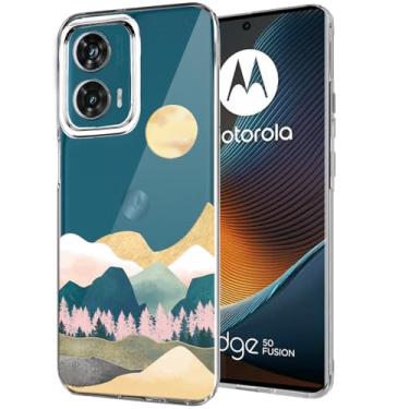 Imagem de Unov Capa compatível com Moto Edge 50 Fusion Moto G85 5G transparente com lindas montanhas Sierra em relevo padrão design TPU macio absorção de choque fina capa protetora traseira