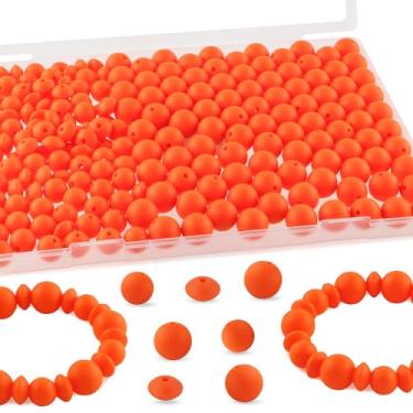Imagem de Kovict 200 contas de silicone mistas de 12 mm 15 mm para fabricação de chaveiros, contas de silicone de lentilha de 12 mm para canetas, pulseira, colar, artesanato DIY (laranja)