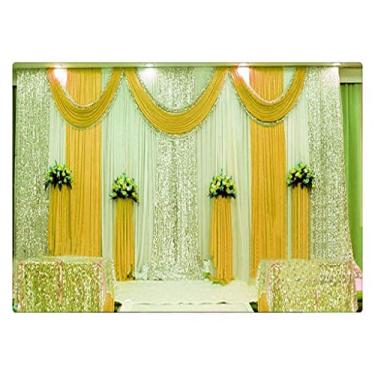 Imagem de Decorações de palco de casamento, cortinas de festa com cortina de tecido de seda swag para casamento/aniversário/evento (amarelo), 6 x 3 m