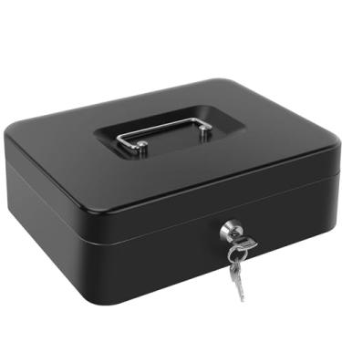 Imagem de Cofre 30 * 24 * 9CM, Caixa com Cadeado, Caixa com Chave, Com Bandeja para Dinheiro E Fechadura com Chave, Preta