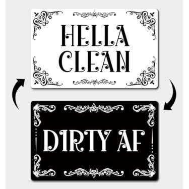 Imagem de PWHINGN Ímã engraçado limpo e sujo para máquina de lavar louça, ímã flip de máquina de lavar, placa dupla face reversível para limpar pratos sujos para cozinha rústica acessórios domésticos