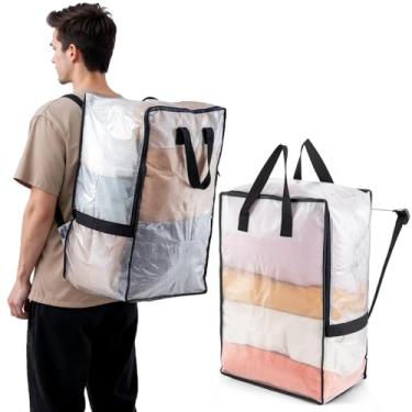 Imagem de TAILI Pacote com 2 bolsas transparentes com alças ajustáveis, suprimentos para mudança, alternativas de caixas de mudança, bolsas de armazenamento resistentes para embalagem universitária, mochila de