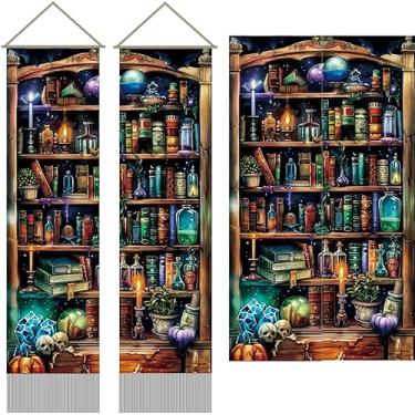Imagem de AHANDMAKER 2 tapeçarias mágicas para livros, estante longa vertical, tapeçarias de parede vintage de caveira gótica com borla, estética mística para quarto, sala de estar, 118 x 33 cm