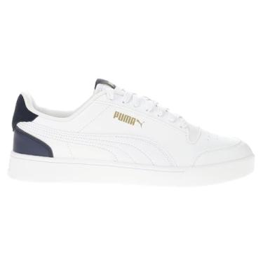 Imagem de PUMA Tênis masculino Shuffle, Branco, branco, pavão, ouro, 13