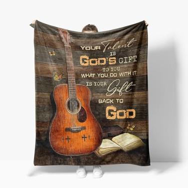 Imagem de Cobertor de guitarra musical inspirador cobertor de lã super macio quente aconchegante felpudo cobertor de guitarra presentes para homens, mulheres, meninas, meninos, crianças, adolescentes, decoração