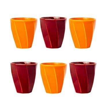 Imagem de Kit 6 Copos Cerâmicos Louça 260ml Design Moderno, Ideal para Café, Chá, Bebidas Quentes, Porta Objetos e Escovas - E-FCS Store (Laranja/Magenta)