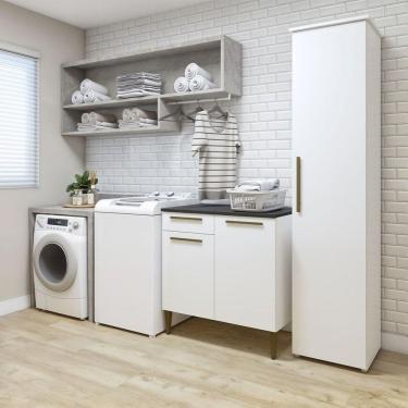 Imagem de Lavanderia Mauá 1 Armário Multiuso E Balcão Kaiki Móveis Branco