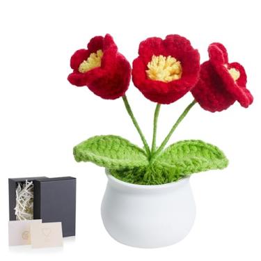 Imagem de LAIDANLA Flores de crochê, lírio do vale, vermelho, pequeno feito à mão, presente de aniversário de agradecimento de Natal para mulheres, professora, mãe, irmã, avó, colega de trabalho, amiga, vasos