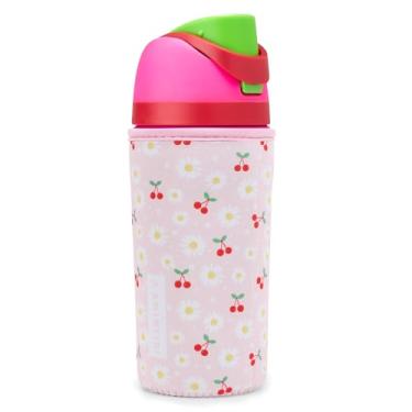 Imagem de Capa fofa para Owala Kids FreeSip 473 ml, capa de neoprene grossa compatível com Owala 473 ml, garrafa de água resistente a arranhões para meninos e meninas para a escola (cereja e margarida, 473 ml)