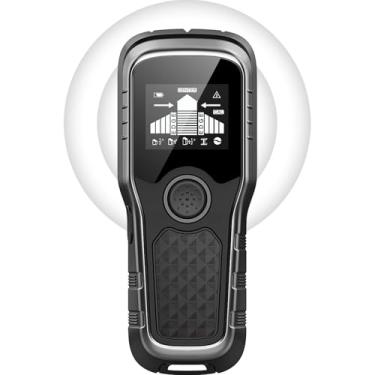 Imagem de Scanner de parede Stud Finder, detector 5 em 1 avançado para madeira, metal, vigas, tubos e fios AC, nova versão chip inteligente, tela LCD de alta definição e alarme audível (preto)