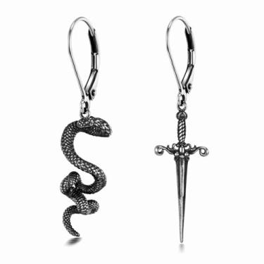 Imagem de Brincos de espada de cobra gótica para mulheres e homens, punk, punhal, faca punk, joias de Halloween, presentes, Large, Metal, Sem pedra preciosa