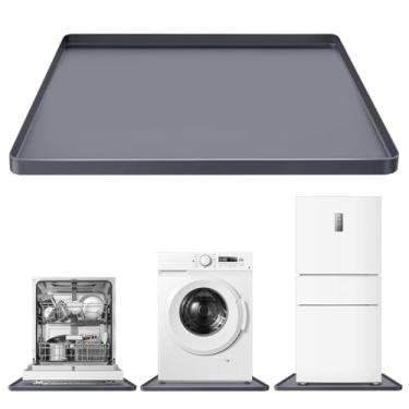 Imagem de XHIKOWAT Panela para máquina de lavar roupa 68 x 68 cm - Bandeja de drenagem de silicone para lavadora, sob a secadora, bandeja de gotejamento antiderrapante antivibração à prova d'água (cinza)