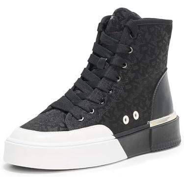 Imagem de DKNY Tênis feminino de cano alto com logotipo Bitsy, Preto/branco, 38