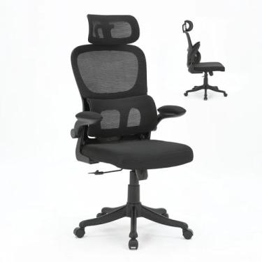 Imagem de Cadeira de Escritório Ergonômica, Encosto Alto 115-128cm, Apoio de Cabeça Ajustável, Base Giratória, Cinza (Duplas Costas Pretas)